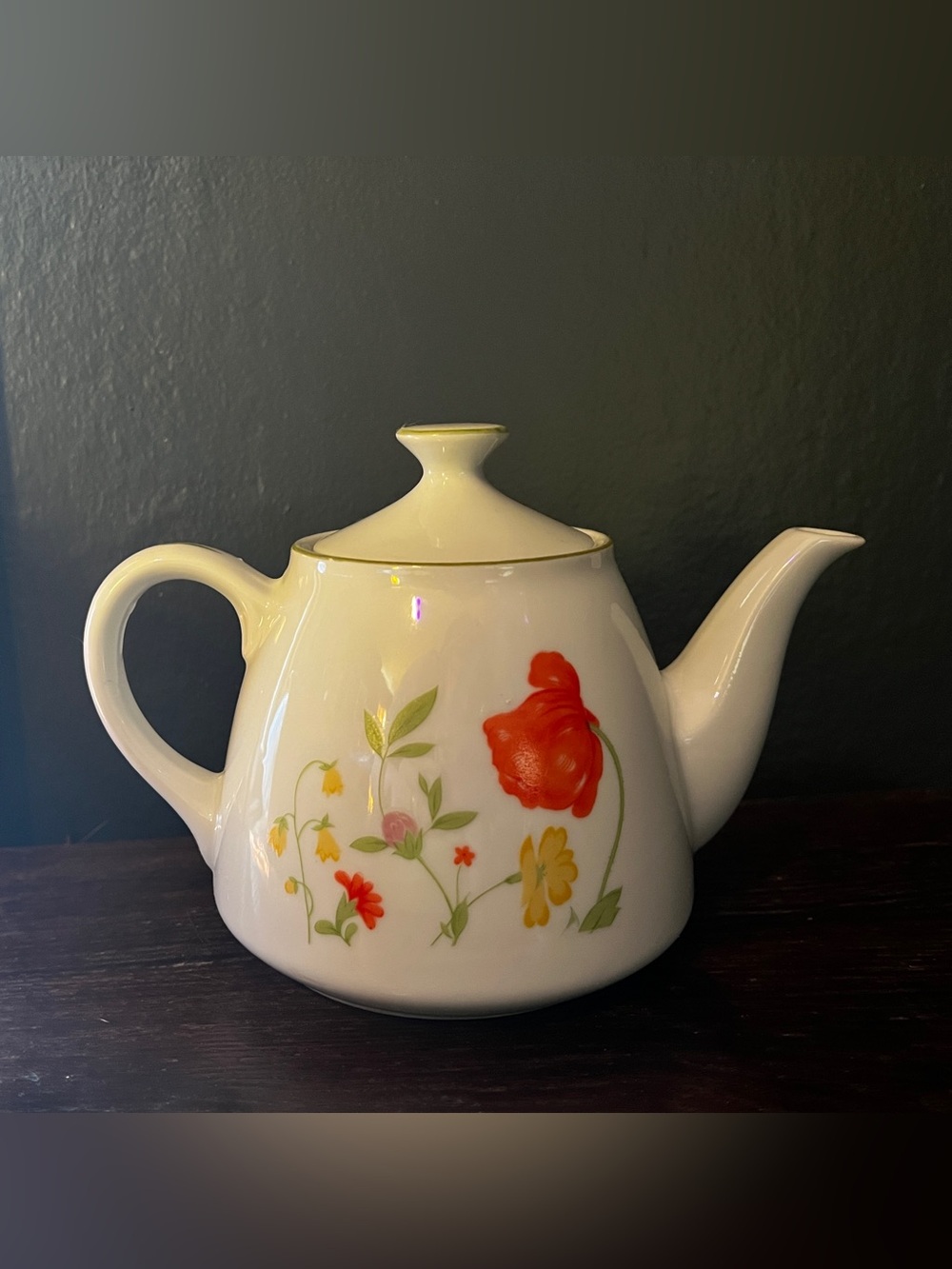 Vintage Made in Japan Floral Teapot Wildflower Poppy Pattern Gold Trim
